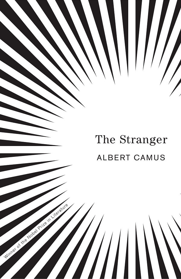 cover of The Stranger showing alternating black and white lines radiating from the title