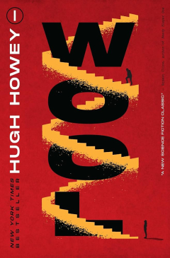 cover of Wool by Hugh Howey showing an abstract staircase winding around the title, which is aligned vertically
