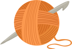 clipart of a ball of orange yarn with a crochet hook stuck through it